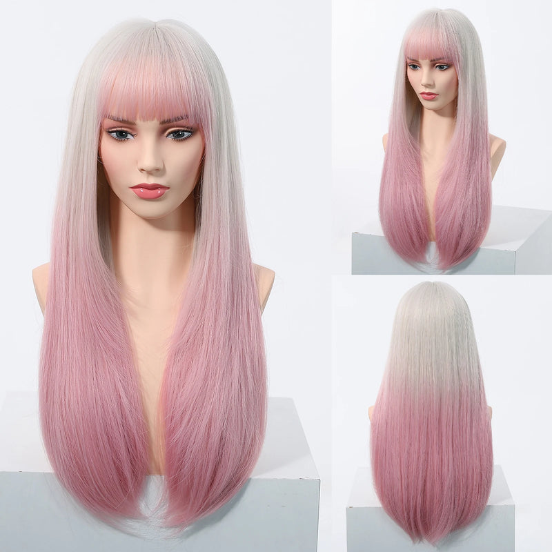 EASIHAIR Medium Length Wavy Blonde Synthetic Wig With Bangs For Women Natural Wigs Hair Heat Resistant Daily Party Cosplay Use
