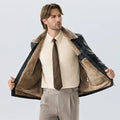 Faux Leather Men Jacket Thickened Plush Lining Warm PU Leather Jacket Business Casual Leather Jacket Winter Faux Fur Collar Coat