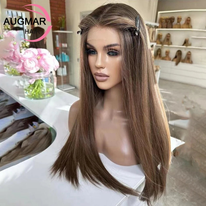 Transparent Chestnut Brown Lace Front Human Hair Wigs Highlight Straight HD Lace Frontal Wig 13x6 360 Lace Front Wig Human Hair