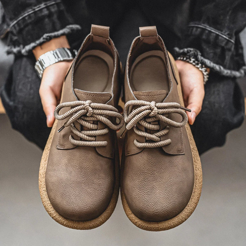 Men's Shoes 2025 Autumn New Retro Lace Up Leather Shoes British Style Low Cut Soft Sole Breathable Casual Leather Shoes