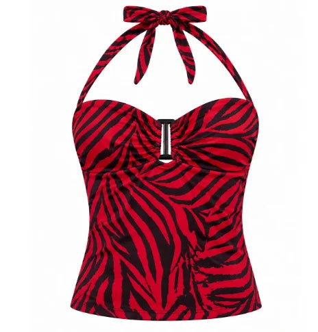 Women Summer Halter Tank Top Obsession Horror Movie Inspired Cosplay Costume Trendy Zebra‑Stripe Print Sexy Sleeveless Crop Top