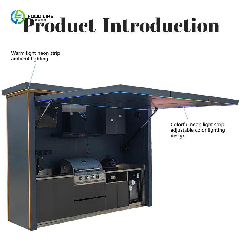Customized simple elegant outdoor kitchen cabinet set waterproof unit for outdoor barbecue kitchen