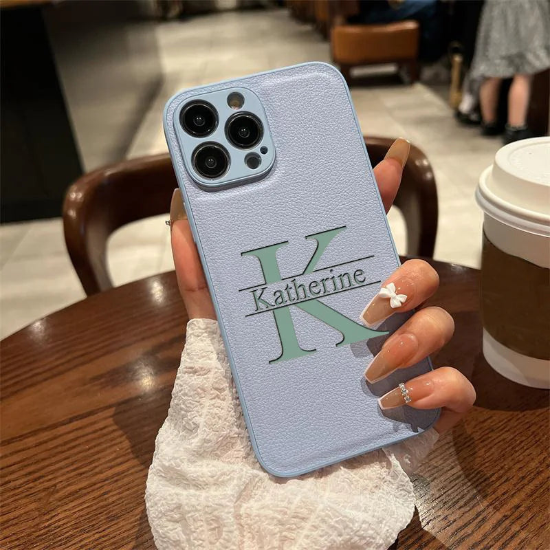Personalized Customized Initials Name Case For iPhone 17 16 15 14 13 12 11 Pro Max Plus Big Letter Laser Engraving Leather Cover