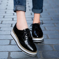 STRONGSHEN British Style Women Brogue Shoes Round Toe Oxfords Platform Casual Leather Footwear Increase 4.5cm Sapatos Chaussures
