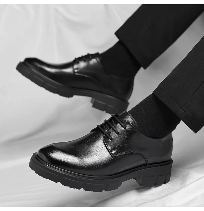10cm Height Increasing Cowhide Men's Shoes, Fashionable, Casual, Business Office Thick Soled Men's Formal Shoes