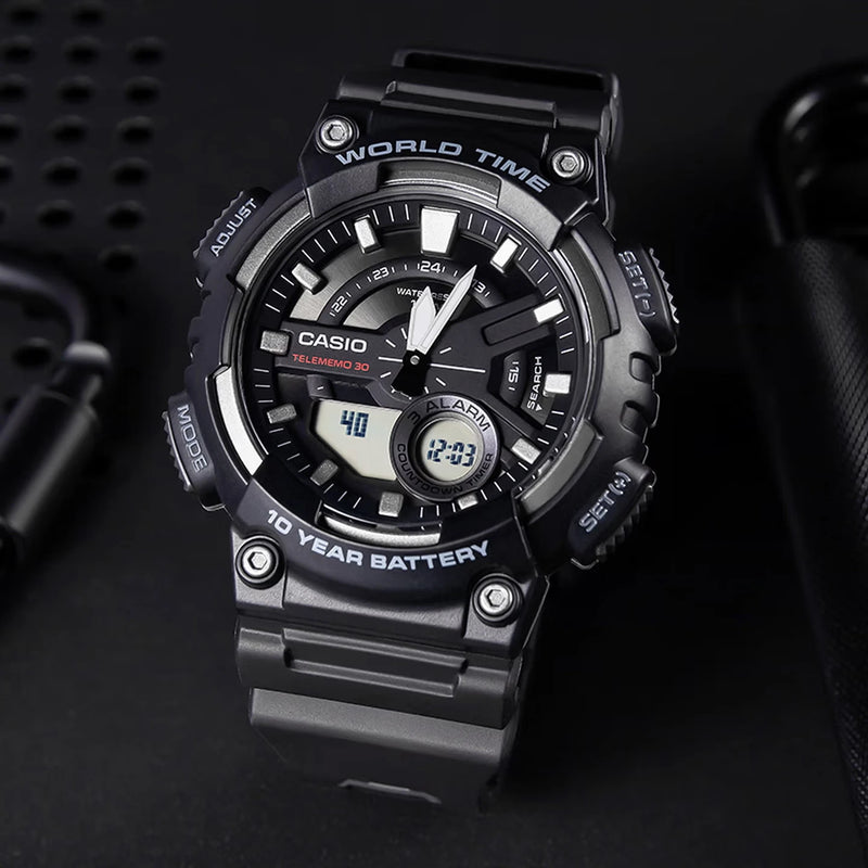 Casio AEQ110BW Series Men’s Analog - Digital Watch 100M WR Multi Alarms 100 SEC Stopwatch Countdown Timer - Visuel 2 | SAMAG