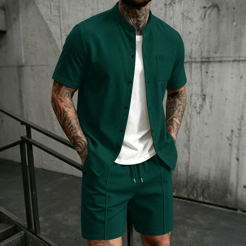 Men's New Summer Style Waffle Plain-Color Crew-Neck | SAMAG