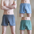 3PCS 100% Cotton Striped Pajama Pants Men's Summer Panties Breathable Big U-crotch Boxers Plus Size Loose High Elastic Underwear