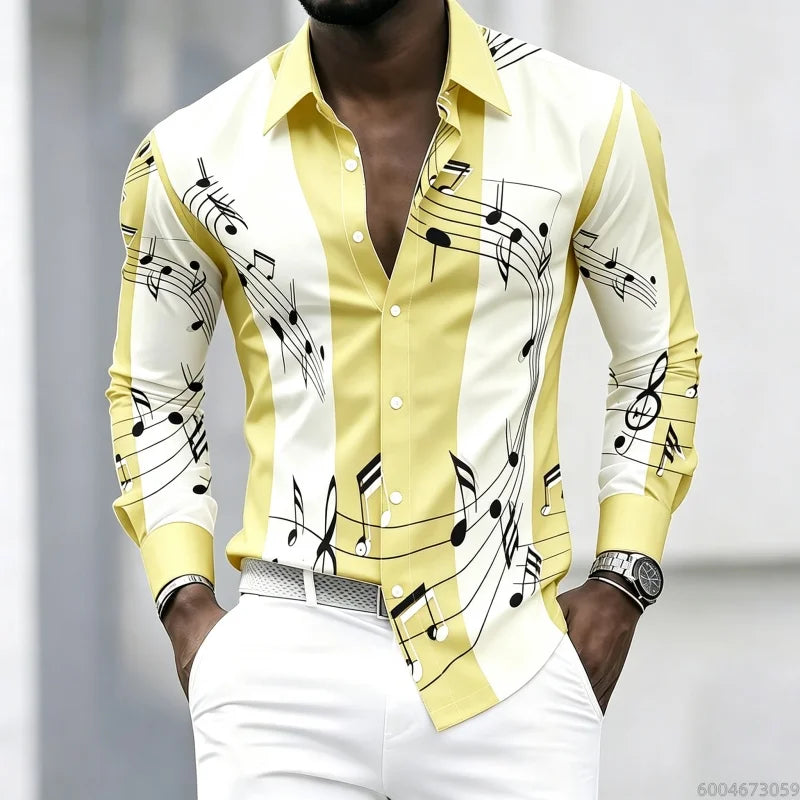 Men's collared shirt with creative musical note print | SAMAG
