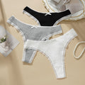 Sexy Lace Thongs Panties Women Low Waist Rib G-String Panty Solid Color Cotton Briefs Breathable Female Comfortable Underwear