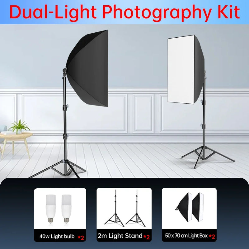 50x70cm Softbox 45W/70W Bulb Photography Studio Photo Lighting Kit Continuous Light System For Camera With  Remote Control