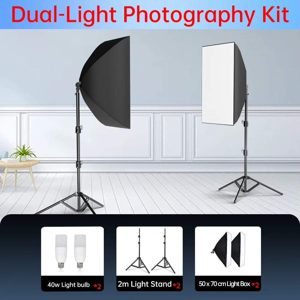 50x70cm Softbox 45W/70W Bulb Photography Studio Photo Lighting Kit Continuous Light System For Camera With  Remote Control