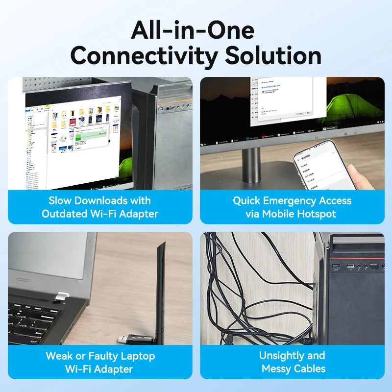 Vention USB WiFi 6 Adapter 5G/2.4G 900Mbps Wireless Bluetooth Receiver Antenna Network Card Dongle for - Visuel 2 | SAMAG