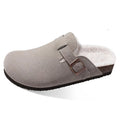 Kidmi Winter Casual Mules For Women and Men New Clogs Slippers With Adjustable Buckle Cow Suede Cork Insole Cozy Women's Sandals