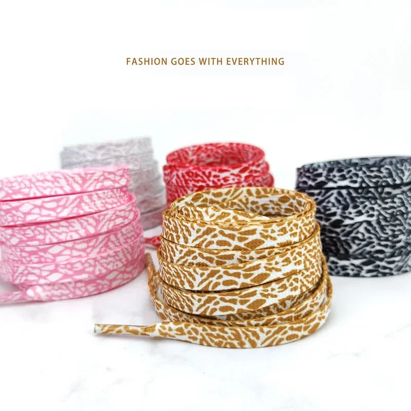 Flat Shoelaces for Shoes Burst Crack Texture Rope Leopard Print Shoelace Cement Flame Pink Printing Shoe Laces for Women Man