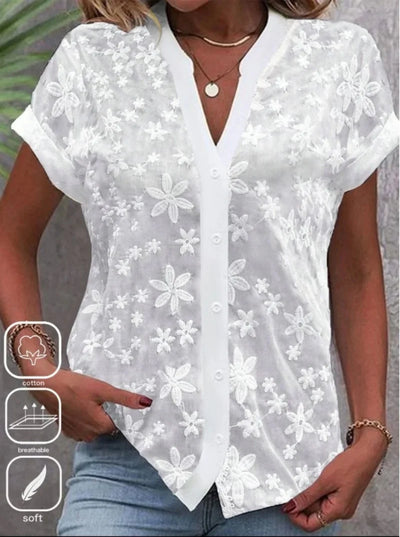Cropped Shirt White Lace Blouse Eyelet Cut Embroidery | SAMAG