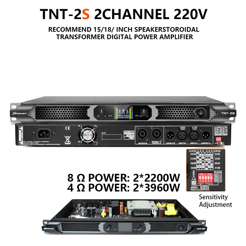 FUHAM TNT-2S/4S Class D Digital Power Amplifier 2200W 8Ω 2/4 Channel Professional Audio DJ Stage Subwoofer Line Array Speaker Am