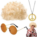 Men Synthetic Wig Hat Curly Hair Cap Sunglasses Necklace 3 PCS Set Funny 70s Disco Hippie Hair Props Party Hip Hop Dance Costume