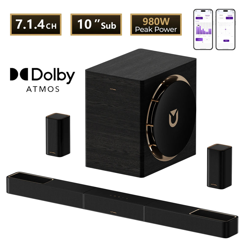 ULTIMEA 7.1.4ch Soundsystem Soundbar, Dolby Atmos&APP Control, Surround Sound System with Subwoofer & 2 Wireless Rear Speakers