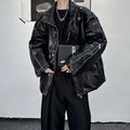 2025 Autumn Winter Fashion Motocycle Zipper PU Leather Jacket Cargo Jacket Men Hip Hop Punk Oversized 2025 New Coats