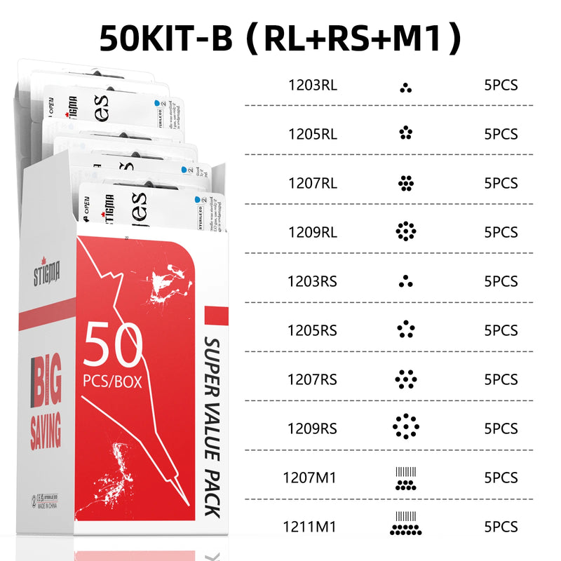 STIGMA 50PCS Mixed Professional Tattoo Cartridge Needles with Membrane Safety Cartridges Disposable Tattoo Needle