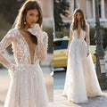 Sexy Deep V Neck Elegant Wedding Dresses Boho Backless 3D - View 7 | SAMAG