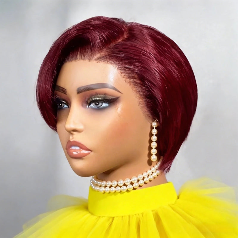 Pixie Cut Wig Human Hair 13x4 Lace Front Wigs 8 Inch Short Bob Wigs Pre Plucked Short Straight 180% Density