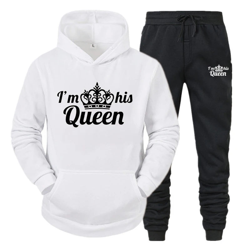 Lover Tracksuit Hoodies Printing QUEEN KING Couple Sweatshirt Plus Size Hooded Clothes Women Two Piece Set - View 14 | SAMAG