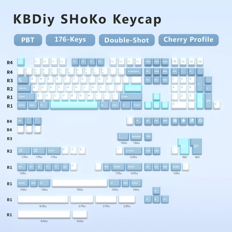 KBDiy GMK Blue Samurai Keycap Cherry Profile Double Shot PBT ISO Keycaps For Gamer Mechanical Keyboard Kit Gaming Point Key Cap