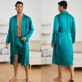 Men's Robe Shorts Pajamas Set Silky Satin Sleepwear Nightgown Loose Casual Long Sleeves Bathrobe Kimono Baroque Style Loungewear
