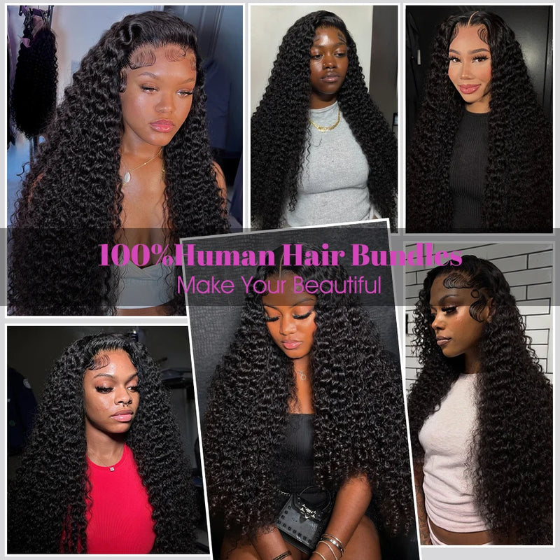 Mongolian Hair Curly Human Hair Bundles 1 3 Jerry Deep Wave Bundles Human Hair 30 32 Inch Burmese Curly  Extensions Bundles
