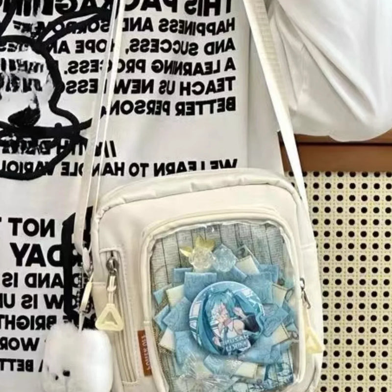 Y2K Mini Women's Korean Style Casual Crossbody Bag with Transparent Pocket, Small Shoulder Bag, Wallet and Phone DIY Bag