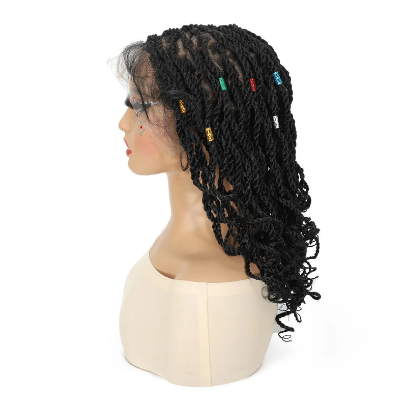 Synthetic Braided Full Lace Wigs with Baby Hair 12inch Curly Twist Box Braided Wigs for Woman Glueless Braided Wigs on Sale