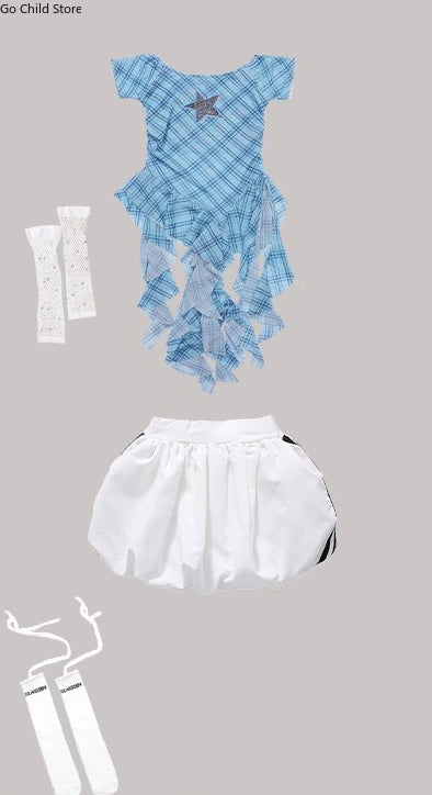 Girls K - pop Off Shoulder Crop Top Tutu Skirt Kids Hip Hop - View 10 | SAMAG