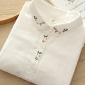 Elegant Embroidered Flower Doll Collar Double Layer Cotton Baby White Shirt Women Long Sleeve Base Shirt Trendy Commute Style...