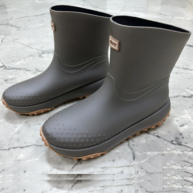 Men's Workwear Style Anti-Slip Waterproof Rubber Boots High-Quality Flat Bottomed for Outdoor Work Commuting Fishing Kitchen Rai