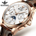 OUPINKE 3189 Automatic Watch for Men Genuine Leather Strap Waterproof Moon Phase Man Watches Luxury Men's Mechanical Wristwatch