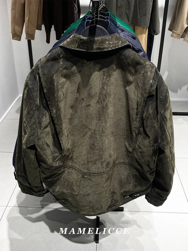 MAMELICCE Original design Vintage Distressed style jacket Men's clothing coat Army green Cotton clothes jackets man overcoats