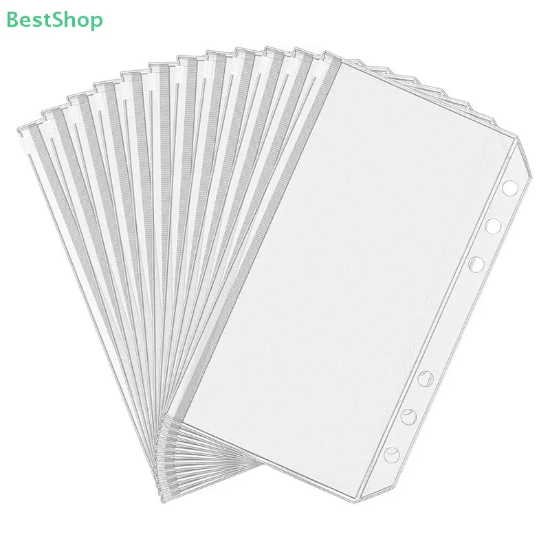 ♥8Pcs Clear A5 A6 A7 Binder Pockets Clear Zipper Folders For 6-Ring Notebook Binder Files Reports Binder