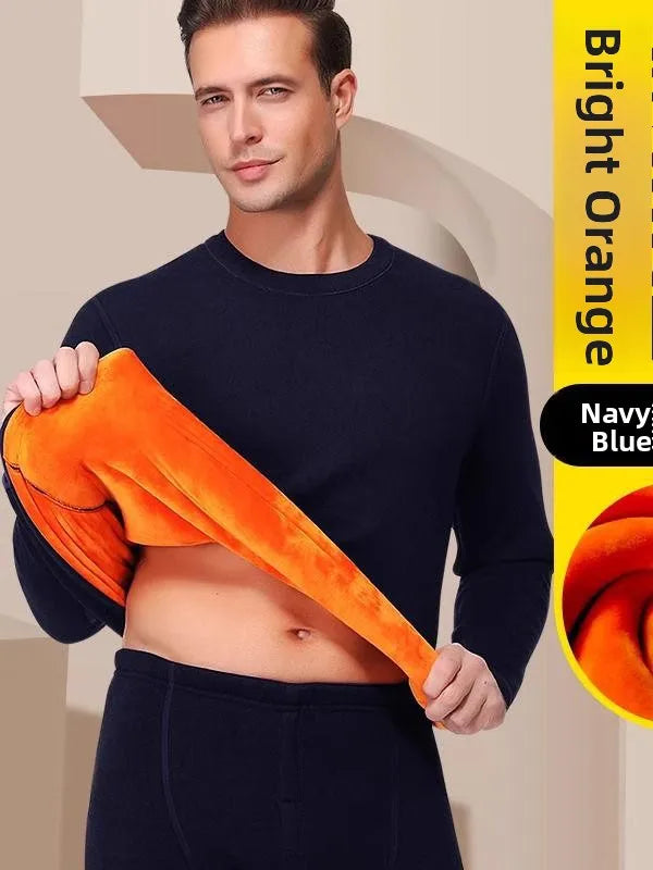 Thickened Fleece Warm Underwear Set Men's Pure Cotton Half High Collar Cotton Sweater Middle Aged Gold Velvet Autumn Clothes