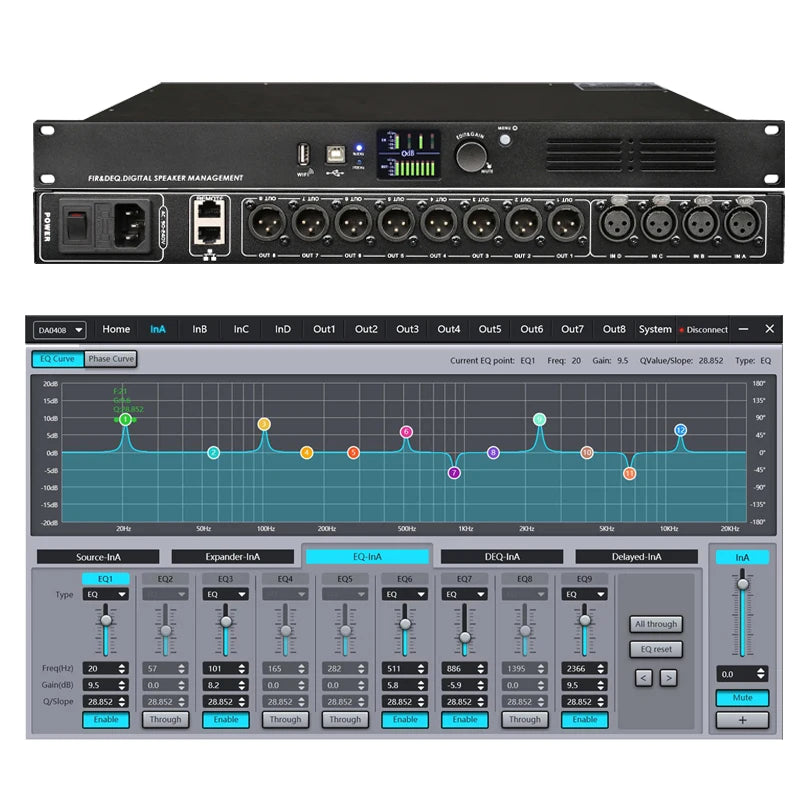 Paulkitson DA48 Professional Digital Audio Processor 4 IN 8 OUT With FIR 96Khz or 192Khz DSP Speaker Management System WIFI