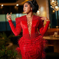 Sparkling Red Mermaid Ball Dress Luxury Beaded Feather | SAMAG