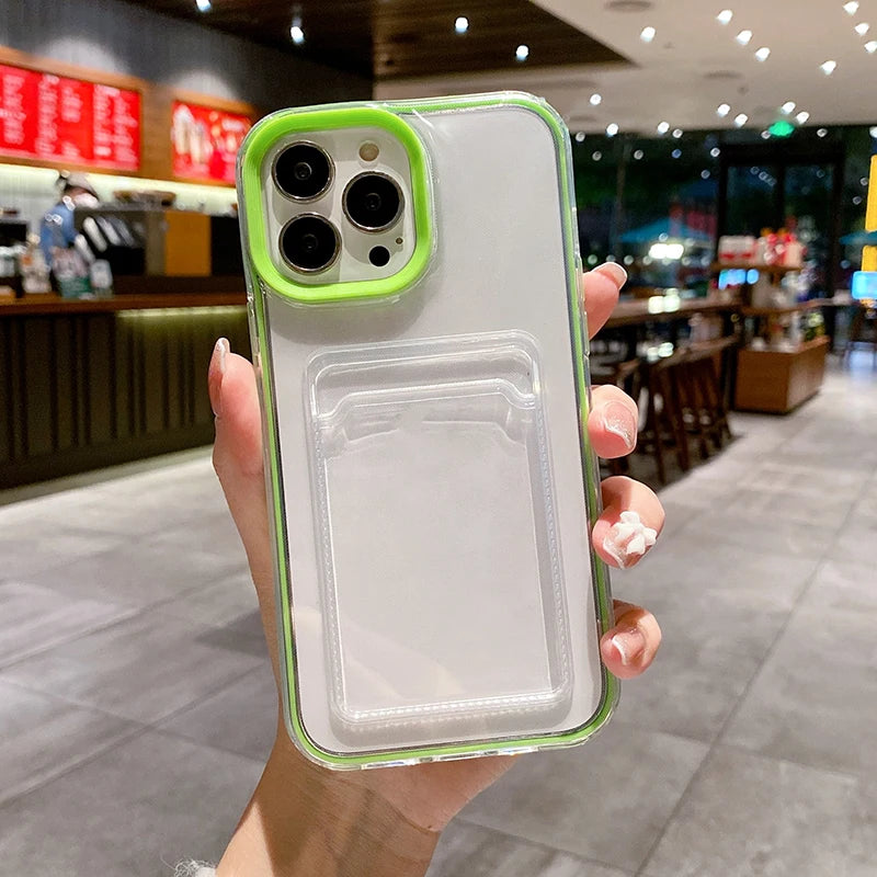Simple Fashion Card Pocket Bag Colorful Bumper Phone Case For iPhone 16 17 Pro Max 15 14 13 12 11 16 Plus Air Clear Back Cover