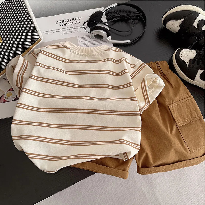 Children's Short Sleeved Round Neck Striped T-Shirt | SAMAG