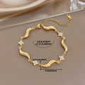 Fashion Gold Plated Stainless Steel Bracelet for Women Chic Wave Zircon Flower Wristband Bracelets Party Jewelry Gifts