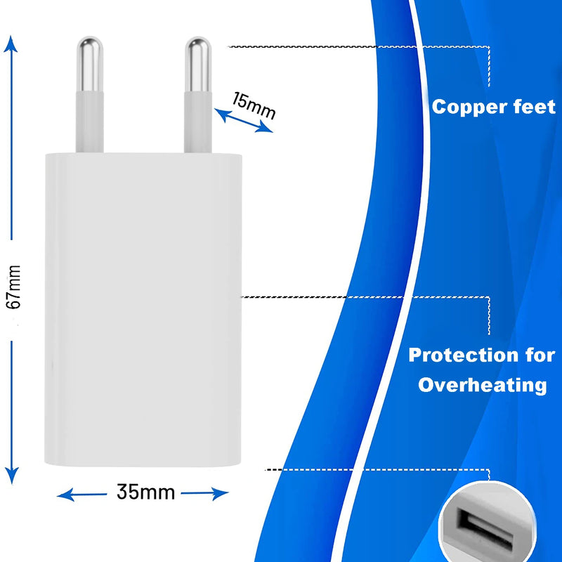 20Pcs Universal 5V 1A USB Wall Travel Charger Head Power Adapter Portable  EU Plug  Charging  For Mobile Phone MP3 7 8 Xs