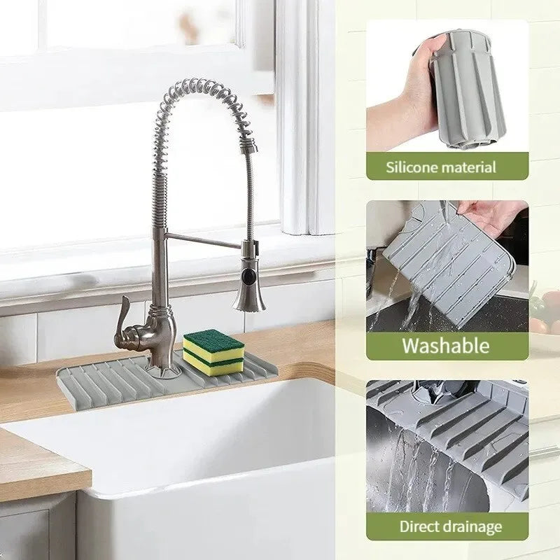 Silicone Faucet Mat Kitchen Sink Splash Guard Dish Soap Sponge Holder Countertop Drying Pad for Bathroom - View 4 | SAMAG