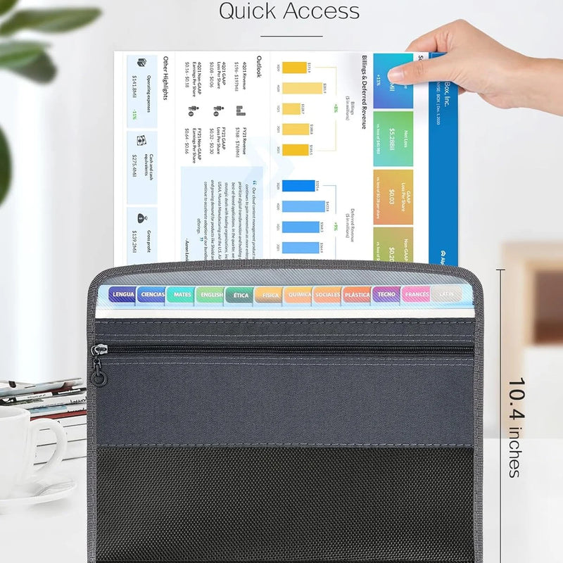 Accordion File Organizer with Safe Zipper, 13 Pocket Expanding File Folder with Front Pencil Pouch,  School Office Supplies