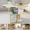 3-Tier Round Coffee Table with Storage, Modern Coffee Table for Living Room, Wooden Tabletop-Marble White with Gold Frame