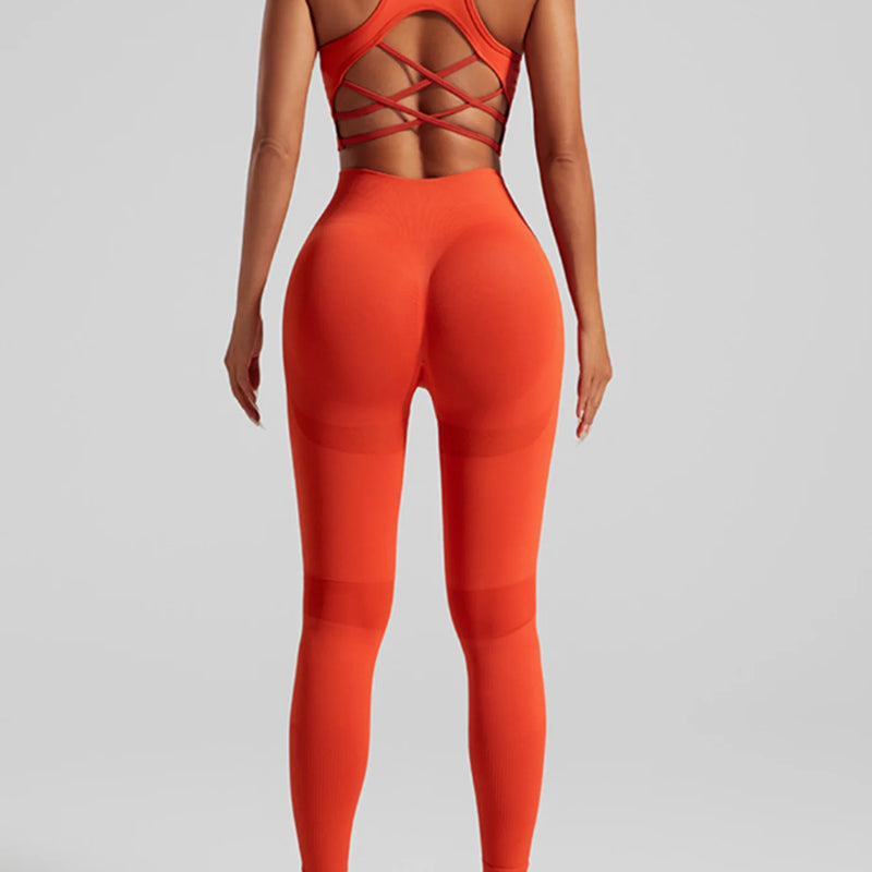 Women's Seamless Workout Set High Waisted Yoga Pants & Sports Bra with Removable Pads Booty Lifting for Running Training